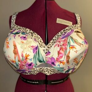 Cacique Comfort Bliss Lightly Lined Balconette Tropical Fantasy Gardenia 46F DDD